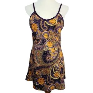 Vintage Val Mode Purple Gold Silky Lingerie Sleepwear Nightgown